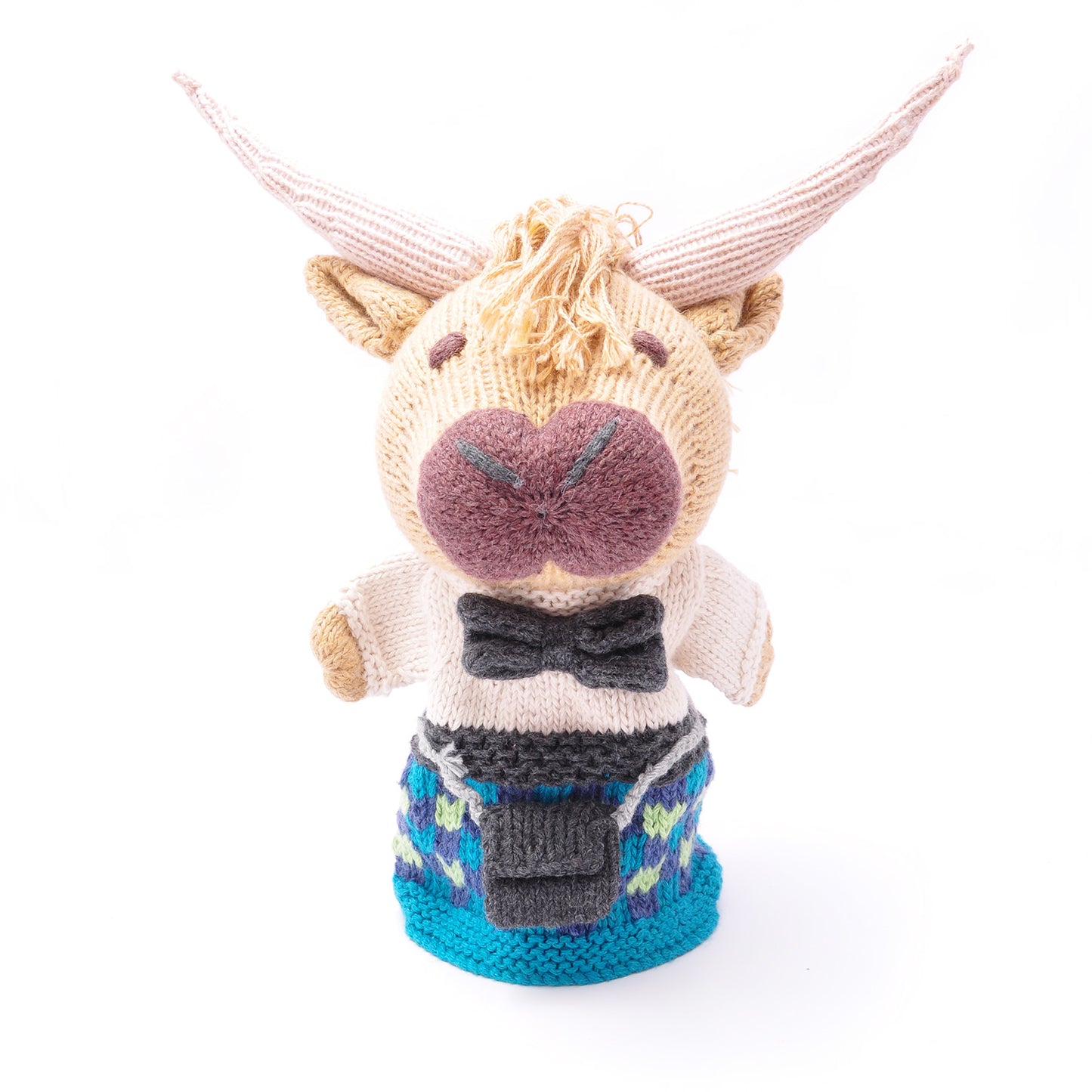 Scottish Highland Cow in Blue Kilt