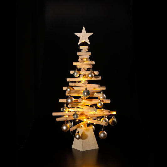 88cm Wooden Christmas Tree With Decs & Bo Lights