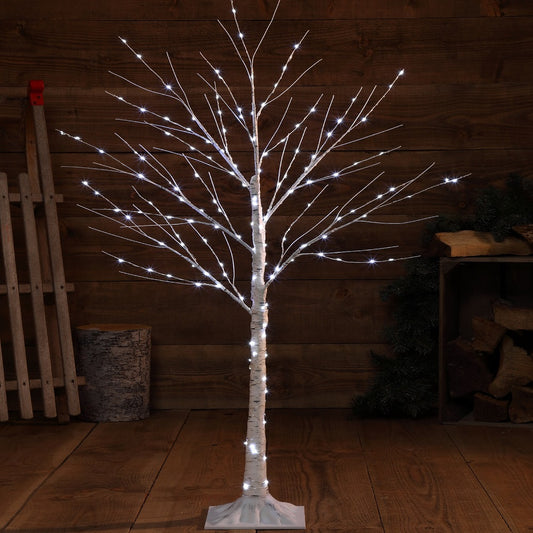 1.2m White Micro LED Birch Tree